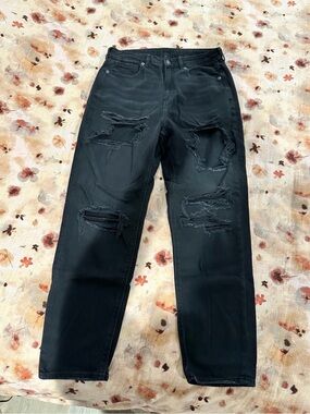 American Eagle Outfitters Black Ripped Straight Leg Jeans